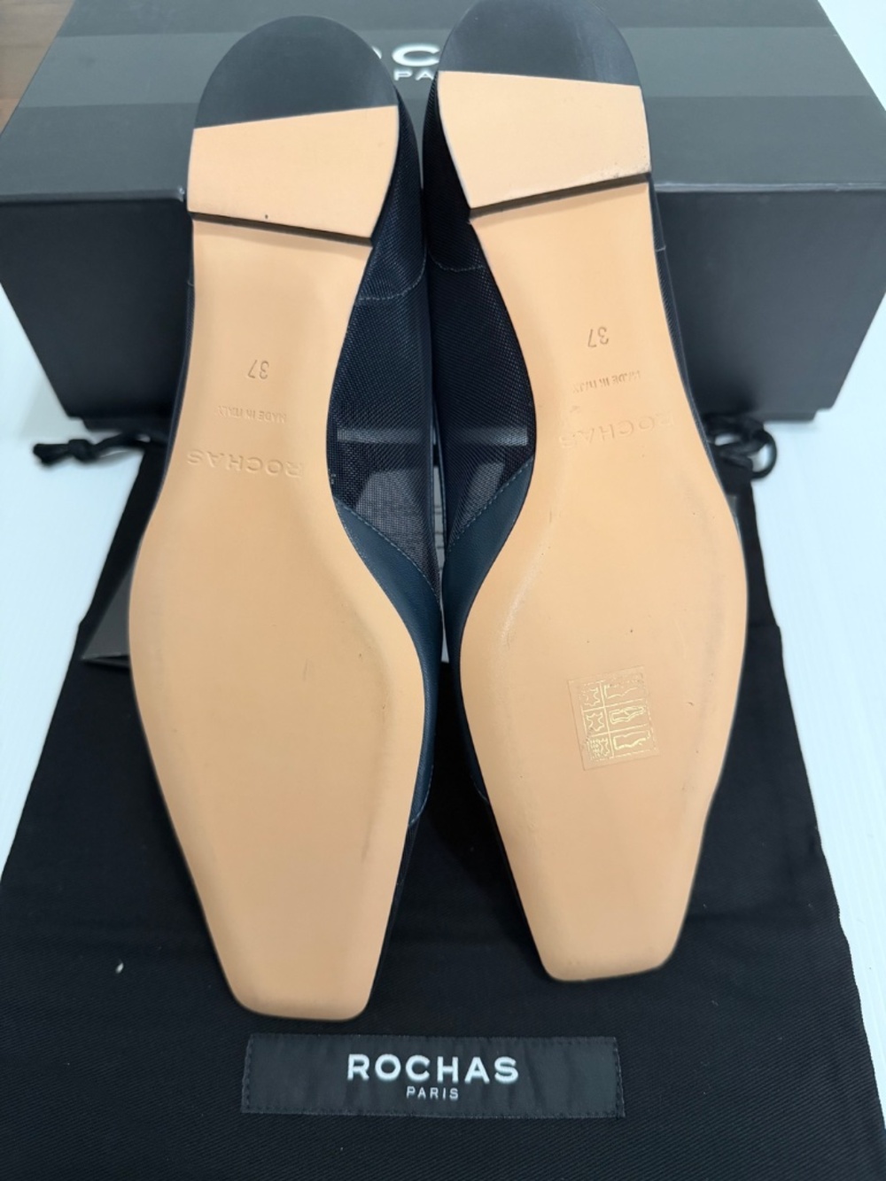 Rochas Paris Sheer Mesh Square Toe Ballet Flats - Navy Blue 37 - Picture 12 of 13